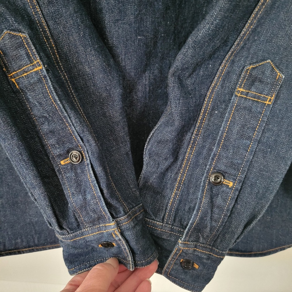 J.Crew Heavyweight Denim Workwear Shirt Dark Wash Minimalist Utility Mens Medium - Picture 5 of 9
